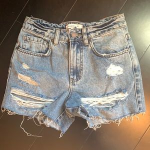 O’Neill distressed high waisted jean shorts